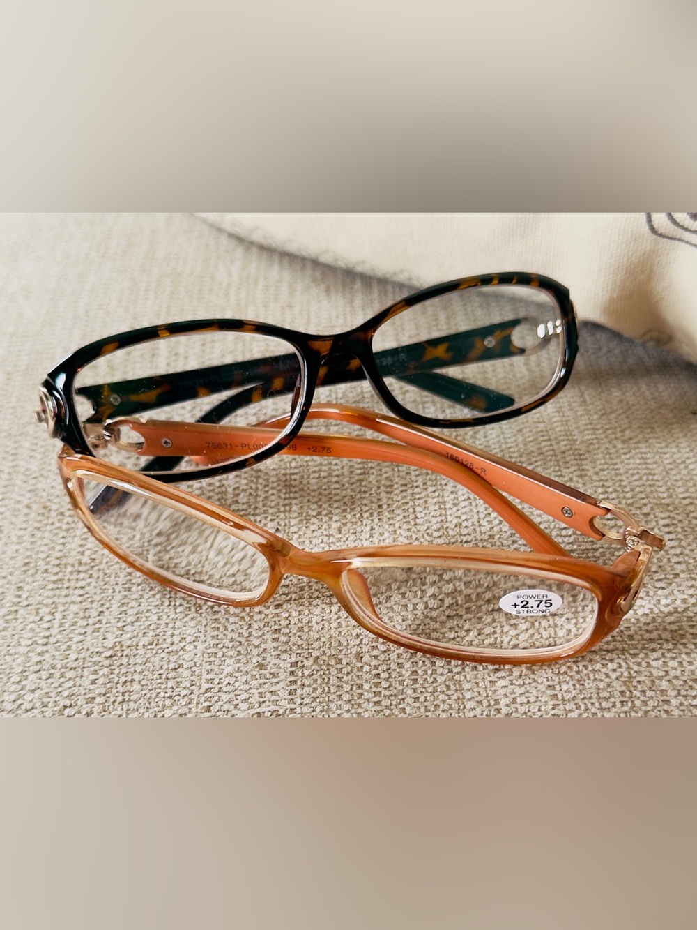 Reading Glasses 2 Pairs Coral and Cognac +2.75 Strength New